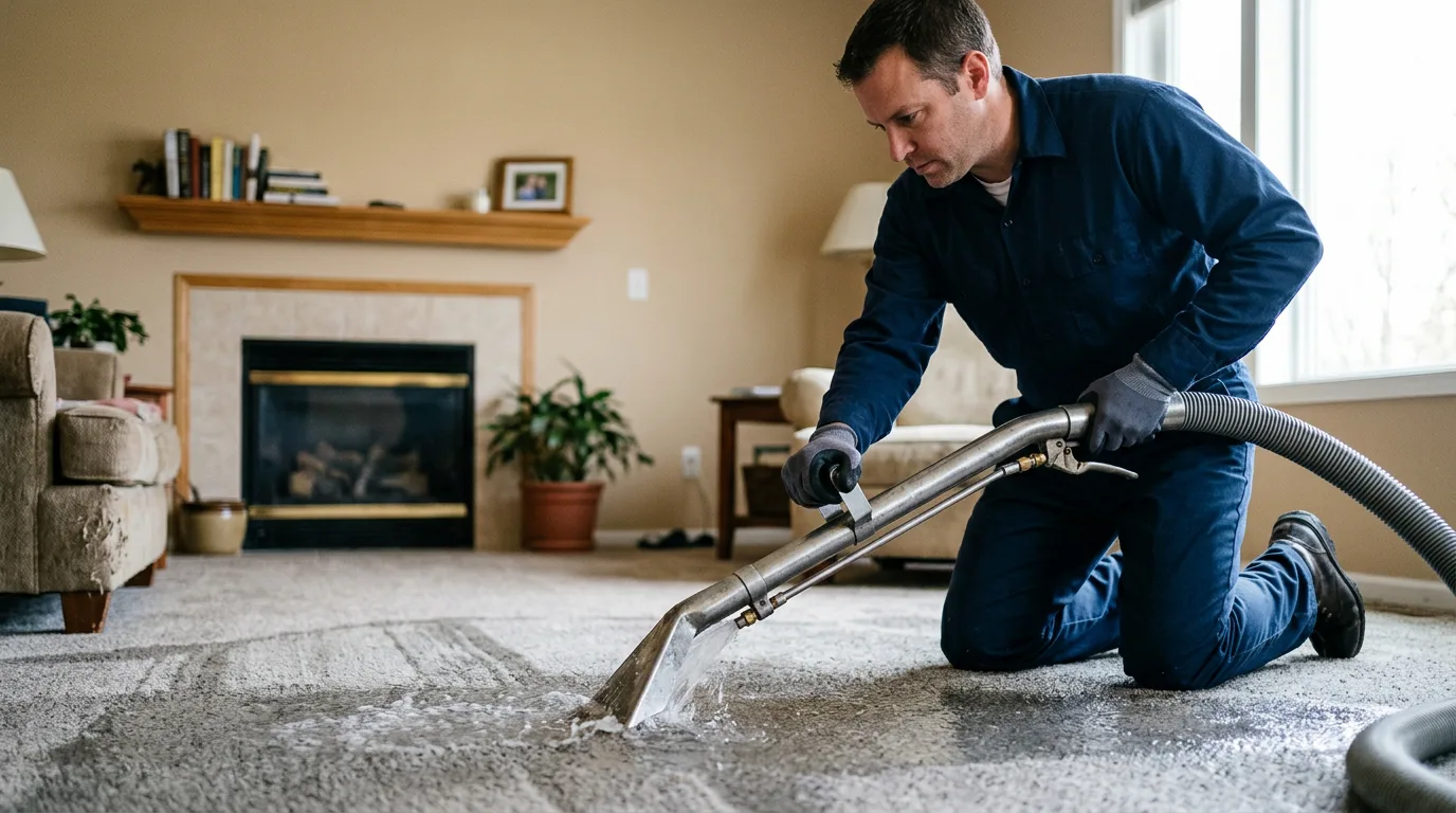 Water damage restoration technician working near Vanderbilt, MI